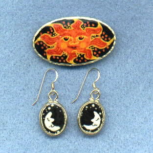 Sun & Moon Pin and Earrings Set